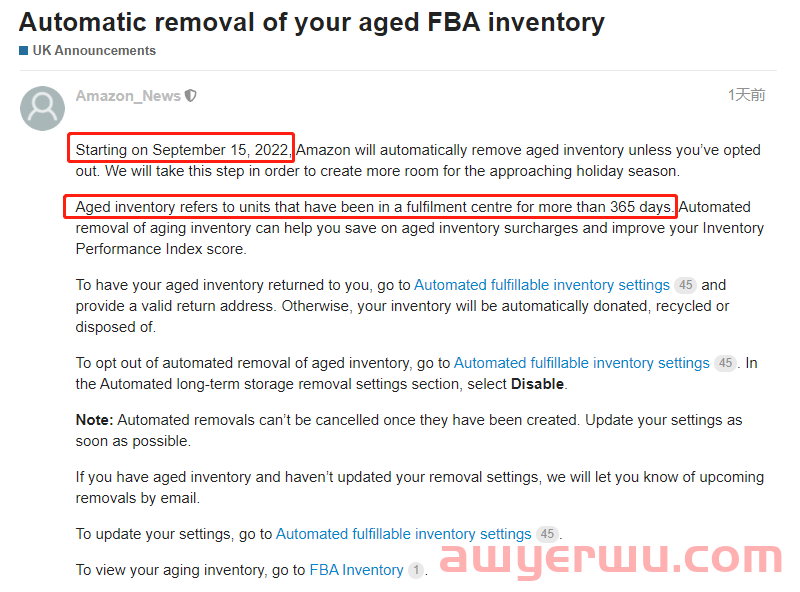 卖家注意！9月15日起，亚马逊将自动移除陈旧库存，这一类产品也将被下架 第1张