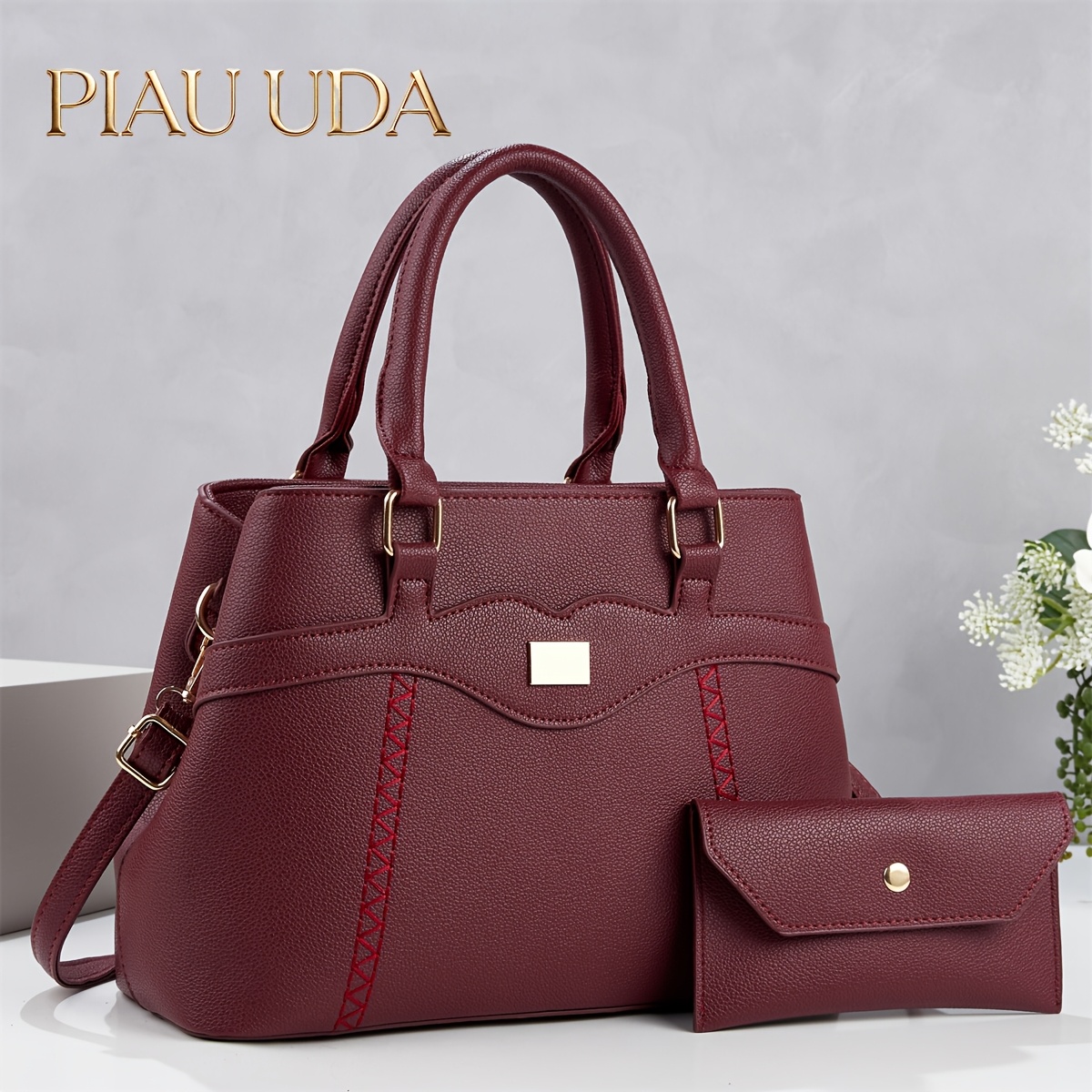 Women'S Set Bag 26 New Style Exquisite Individual Embroidery Line Geometric Pattern Lychee Texture W