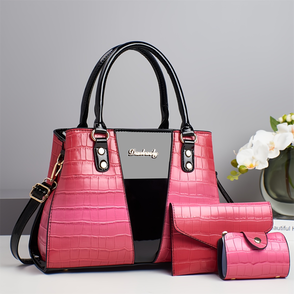 Ladies' Set Bag 25th Anniversary New Style Patent Stone-Grain Pattern Color-Blocked Randomly Cut Pat