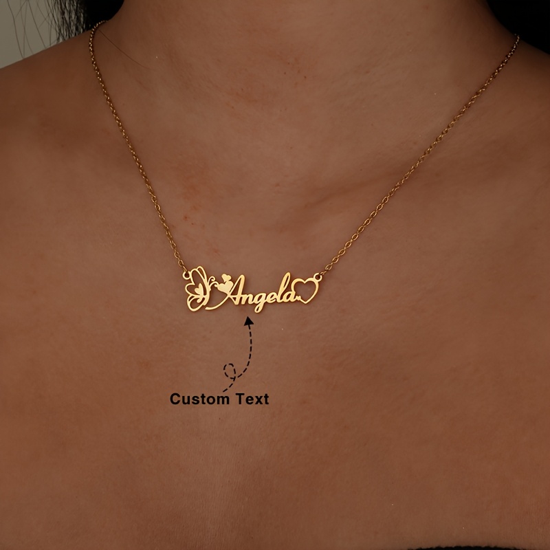 1pc Custom Name Necklace for Women, Heart Butterfly Pendant with Personalized Stainless Steel Letter
